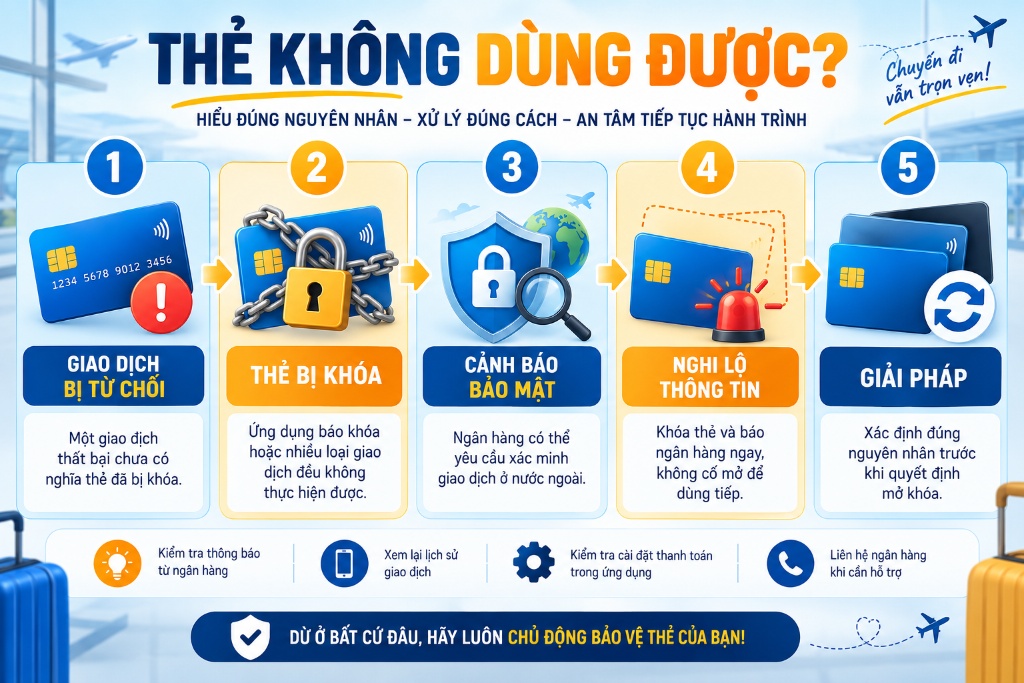 màn hình ứng dụng ngân hàng hiển thị trạng thái khóa thẻ