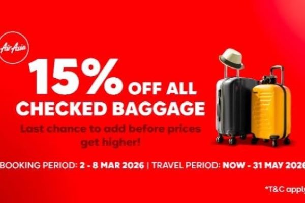 Air Asia khuyến mại 15 % giá hành lý giai đoạn 2/3/2026 - 8/3/2026