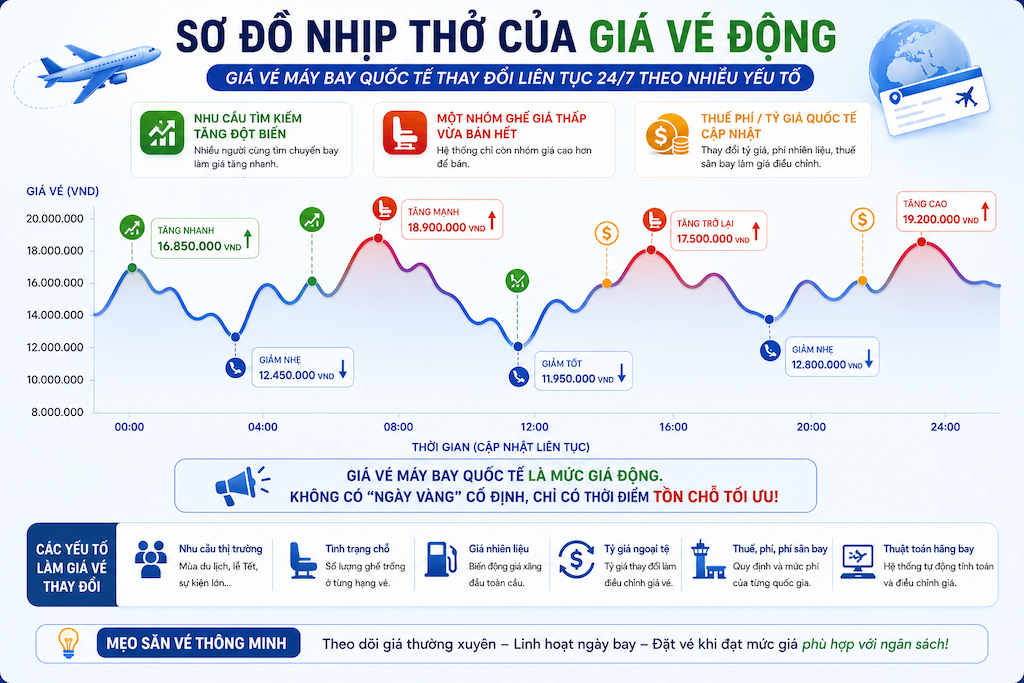 Vì sao giá vé máy bay quốc tế thay đổi liên tục, nên đặt lúc nào?