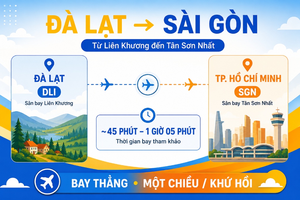 hành trình vé máy bay Đà Lạt Sài Gòn từ DLI đến SGN