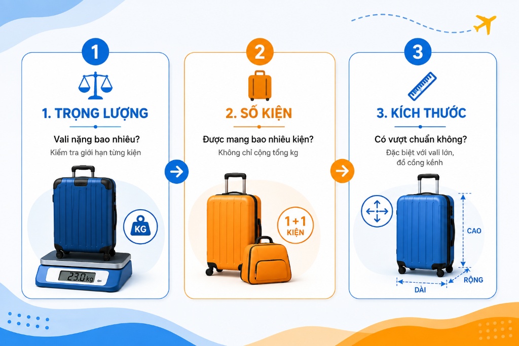 hành khách cân vali xách tay trước chuyến bay Vietravel Airlines