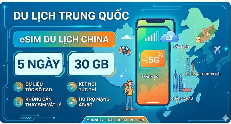 Sử dụng eSim du lịch China truy cập mạng xã hội tại Thượng Hải