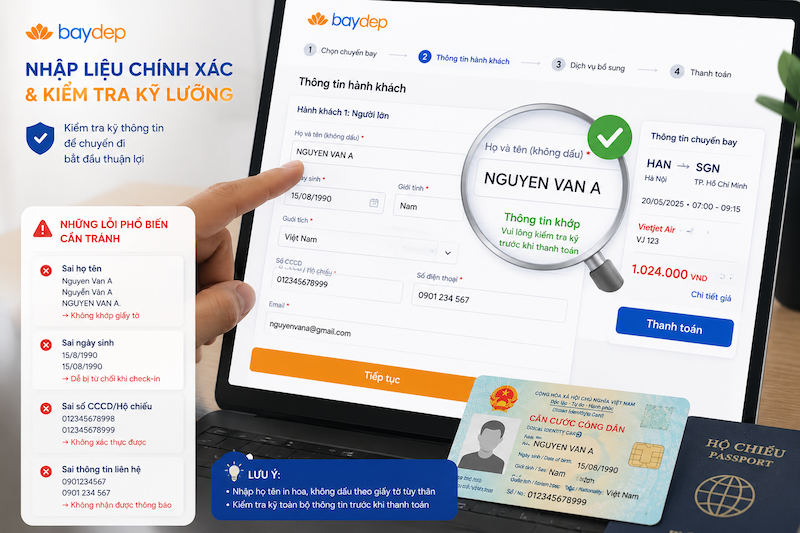 kiểm tra thông tin vé điện tử trước khi gửi cho người nhận