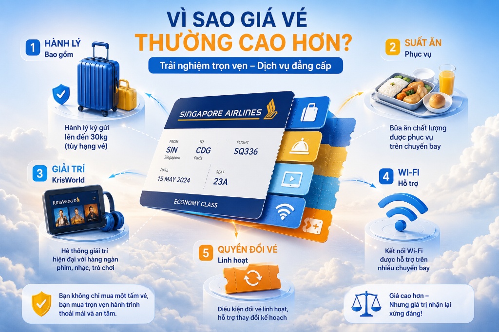 hành khách kiểm tra hạng vé và hành lý Singapore Airlines