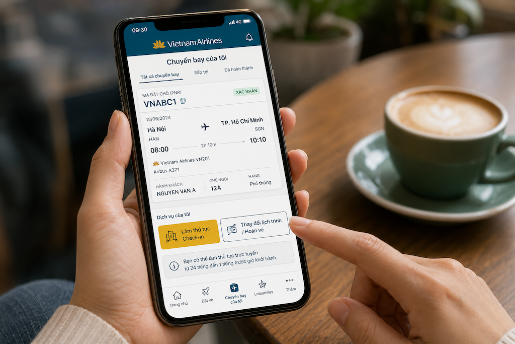 hành khách kiểm tra thông tin vé Vietnam Airlines trên ứng dụng di động