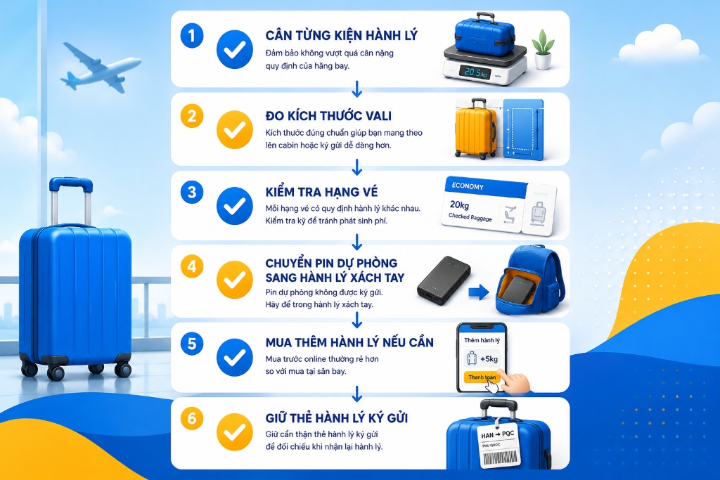 hành khách cân vali trước khi mua thêm hành lý