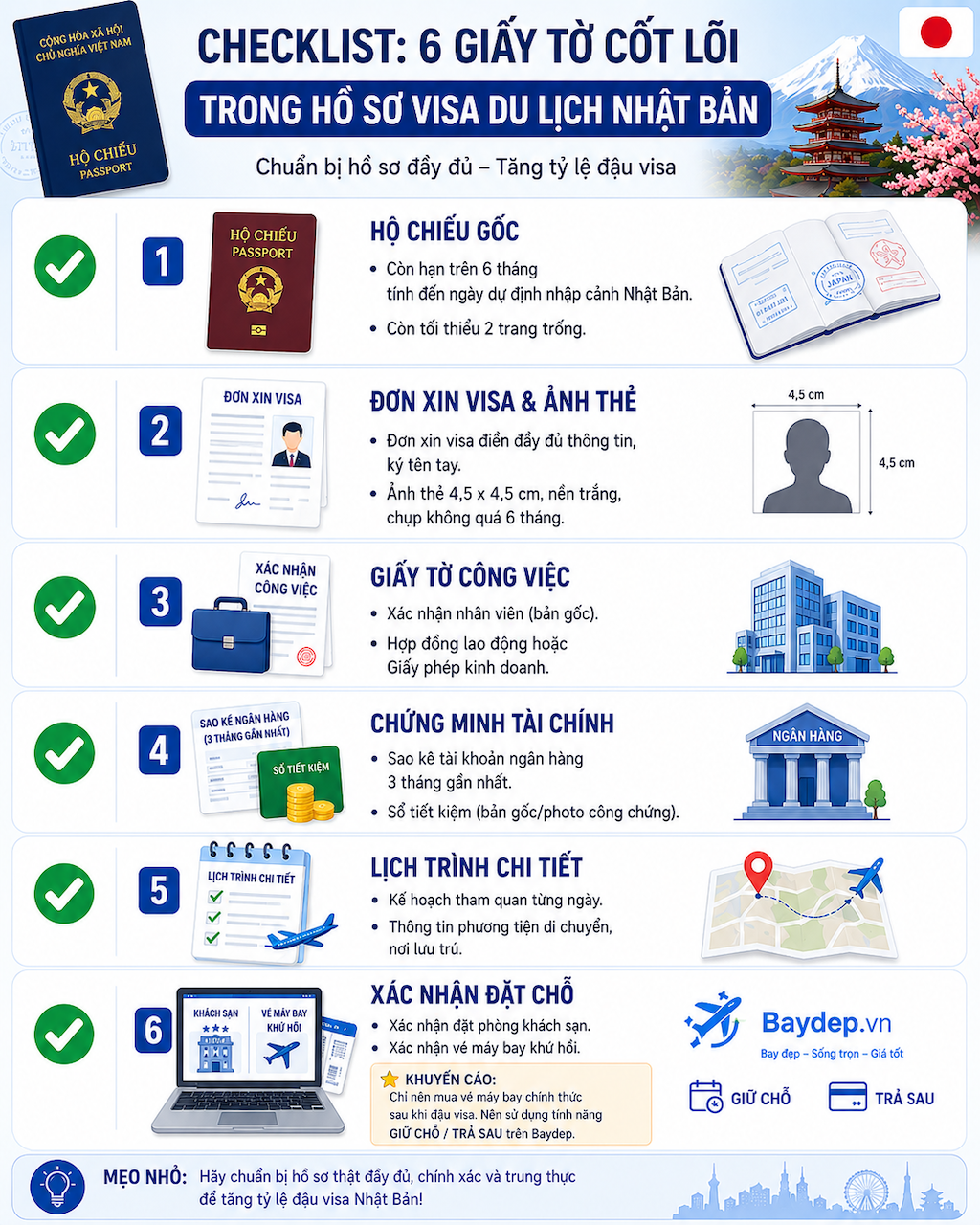 bộ hồ sơ giấy tờ cần chuẩn bị khi xin visa du lịch Nhật Bản