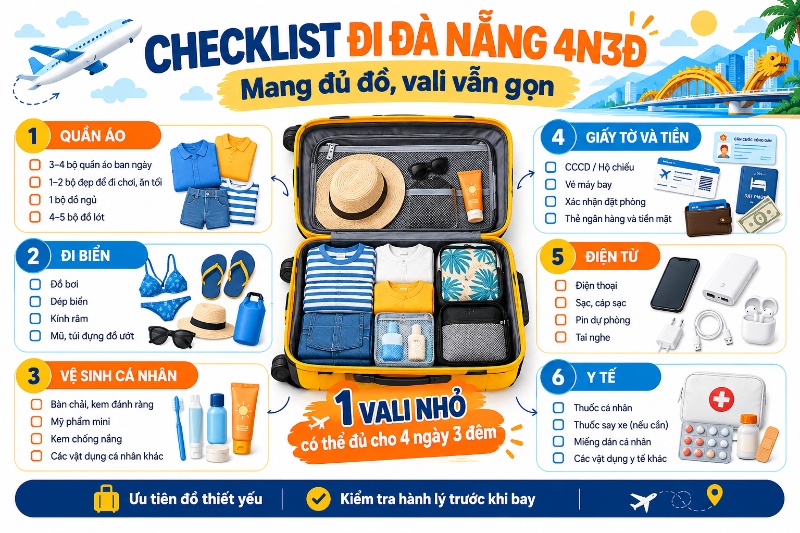 Chuẩn bị đồ đi du lịch Đà Nẵng 4 ngày 3 đêm sao cho gọn mà vẫn đủ?