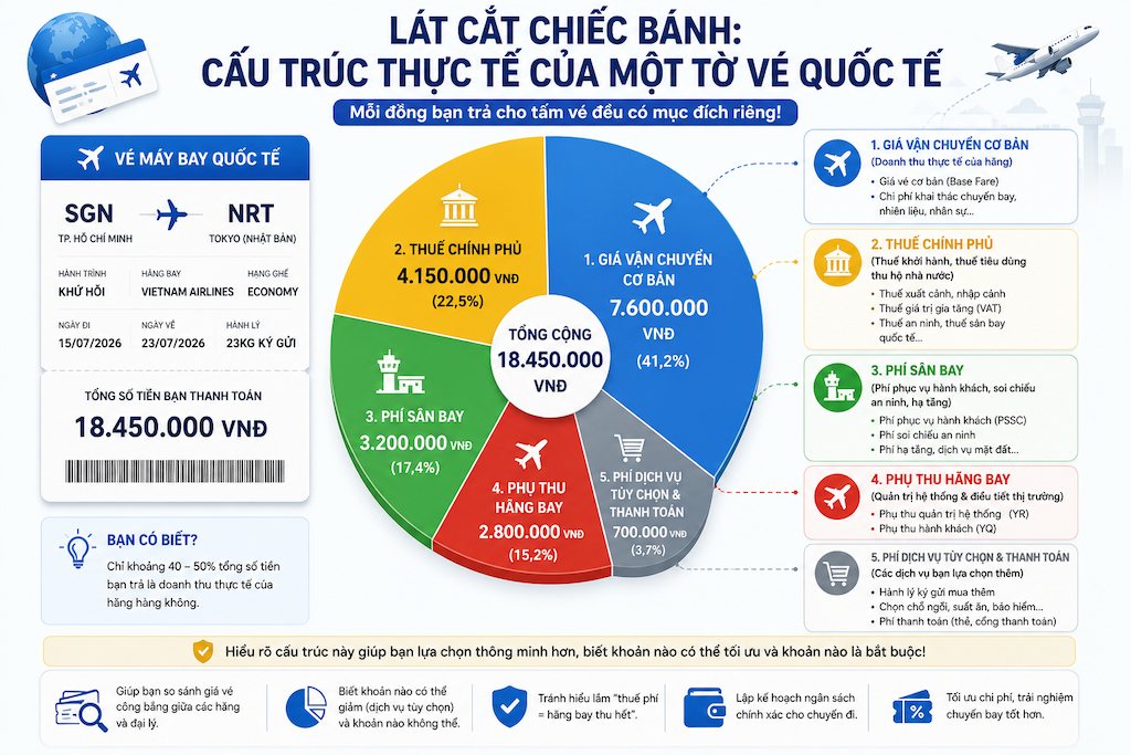 Vé máy bay quốc tế gồm những loại thuế phí nào, tính ra sao?