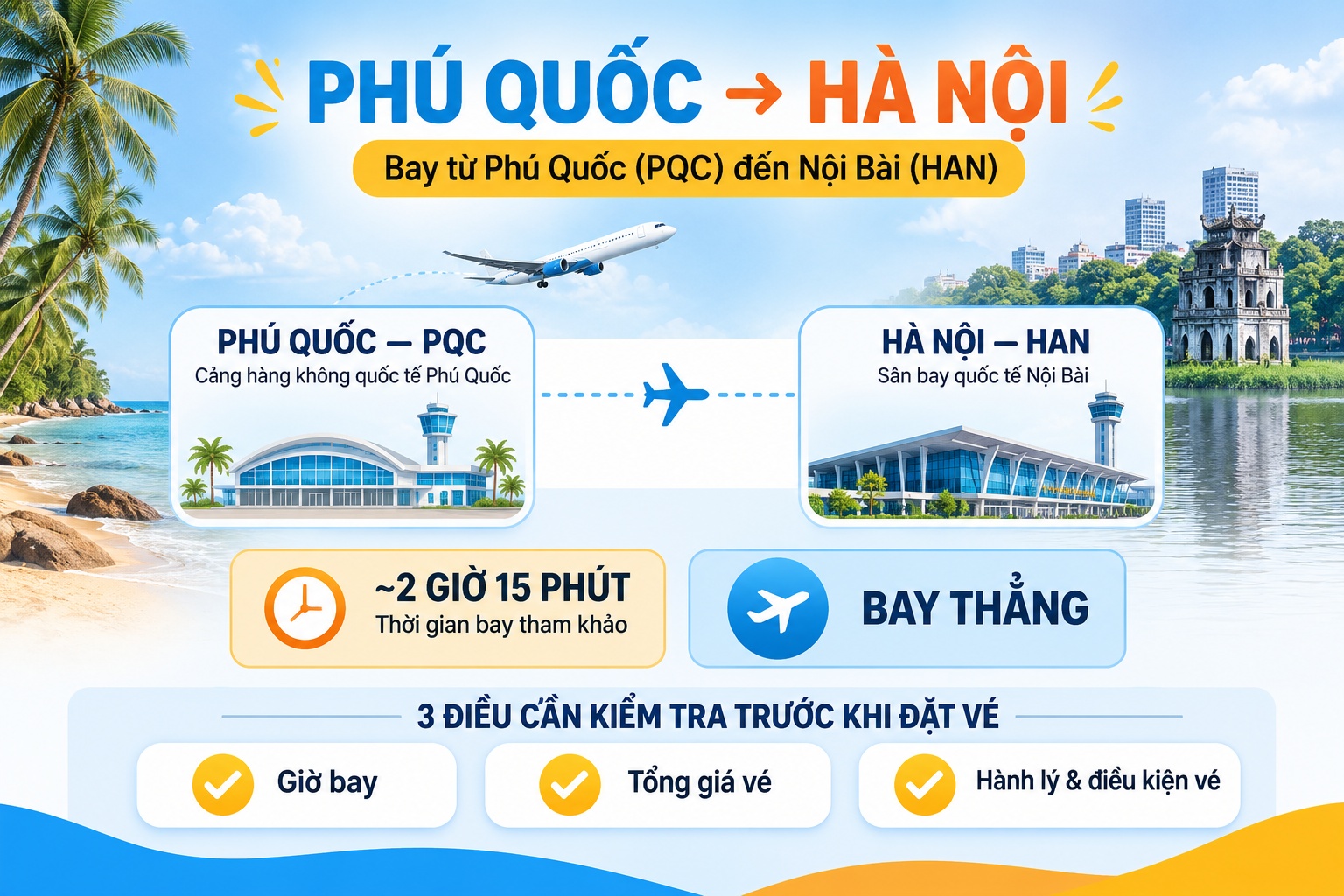 Vé máy bay Phú Quốc Hà Nội: giá vé, hãng bay và cách đặt giá rẻ