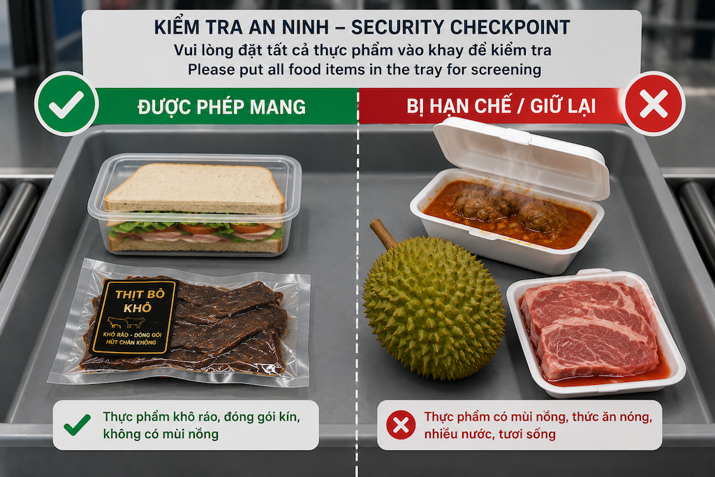 Có được mang đồ ăn lên máy bay không? Phân loại rõ để không bị thu giữ