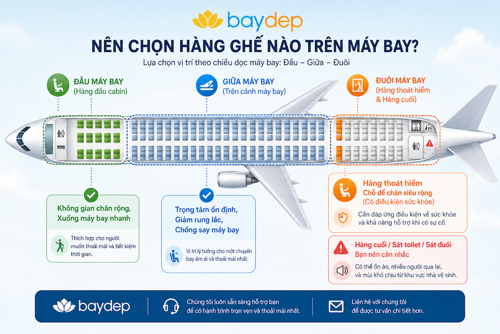 Cách chọn chỗ ngồi tốt trên máy bay theo nhu cầu thực tế