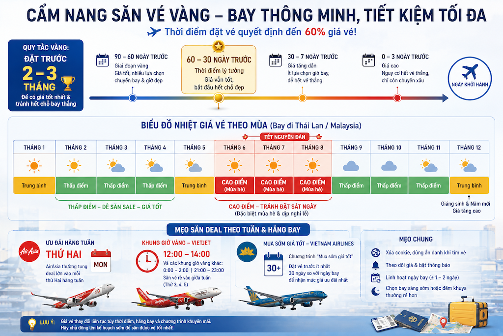 bảng so sánh giá vé máy bay các chặng Việt Nam đi Kuala Lumpur