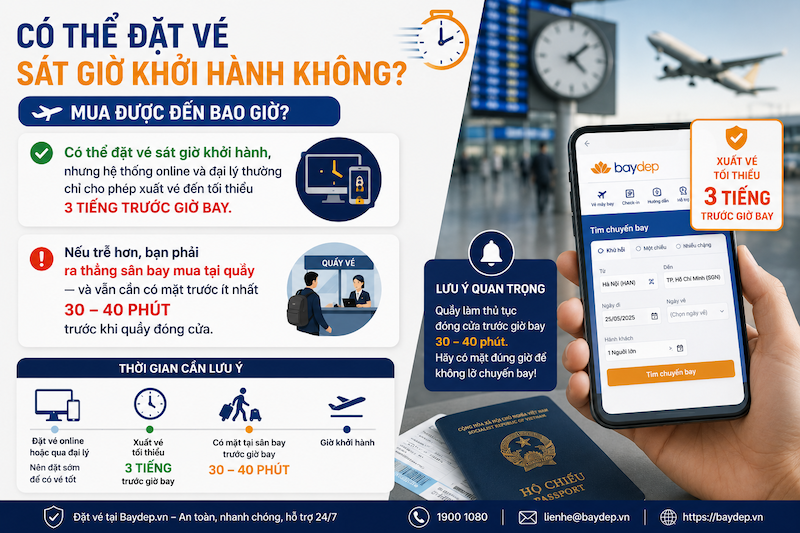 Có thể đặt vé sát giờ khởi hành không? Mua được đến bao giờ?