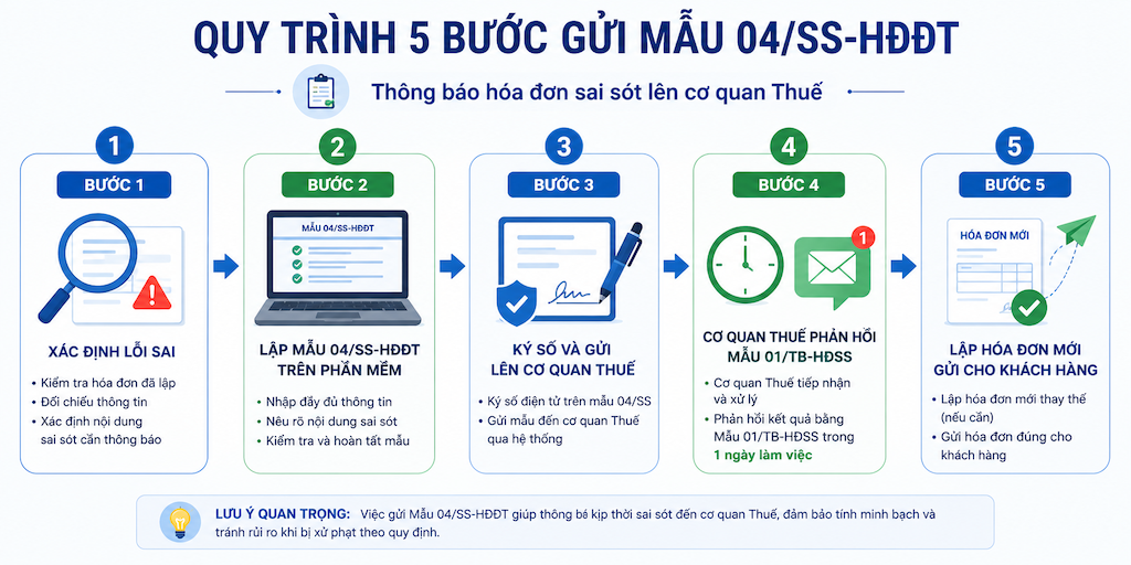 quy trình gửi mẫu 04 SS HĐĐT thông báo hóa đơn sai sót lên cơ quan thuế