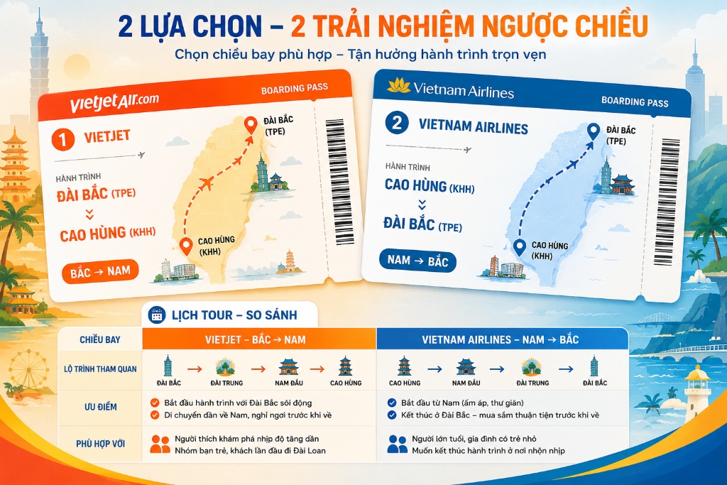 bản đồ hành trình Đài Bắc Đài Trung và Cao Hùng