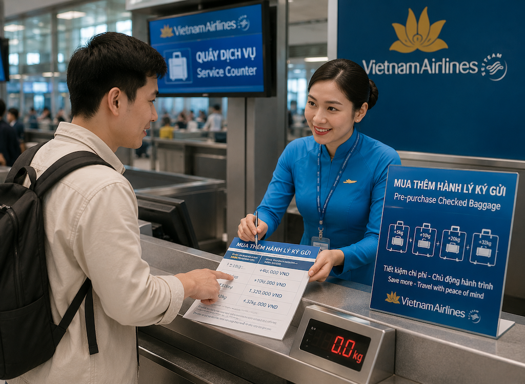 giao diện chọn gói hành lý ký gửi trên ứng dụng đặt vé máy bay