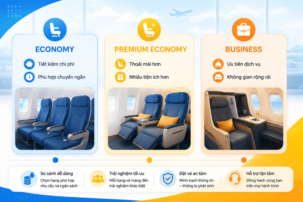 các hạng ghế Sun Phu Quoc Airways trên khoang máy bay