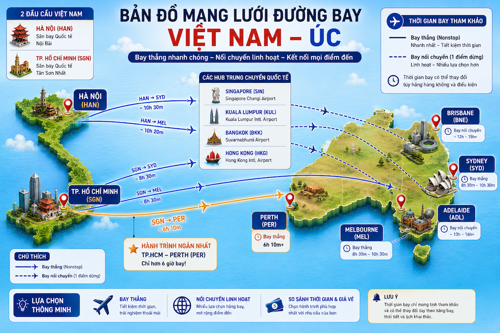 Vé máy bay Việt Nam đi Úc giá rẻ và cách đặt vé chi tiết nhất 2026