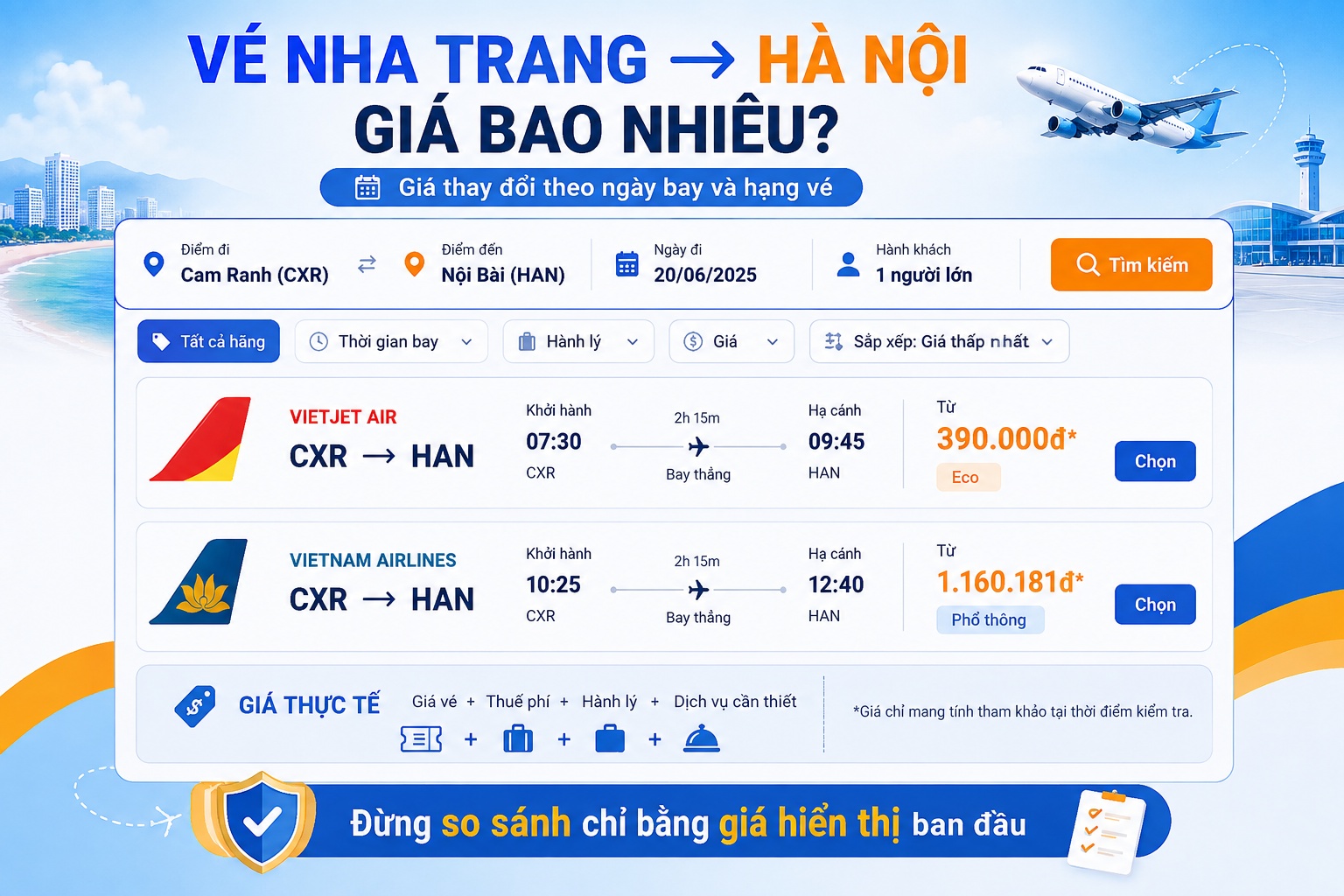 bảng giá chuyến bay từ Cam Ranh đến Nội Bài