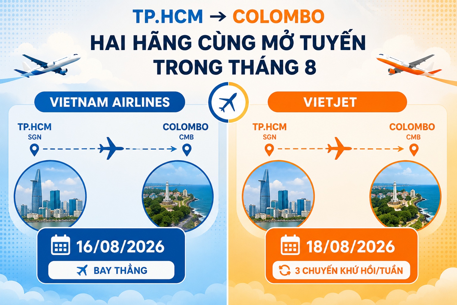 máy bay khởi hành từ TP.HCM trên hành trình đến Colombo