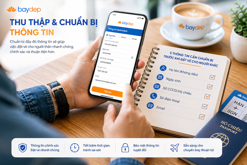 người dùng đặt vé máy bay online cho người thân trên điện thoại