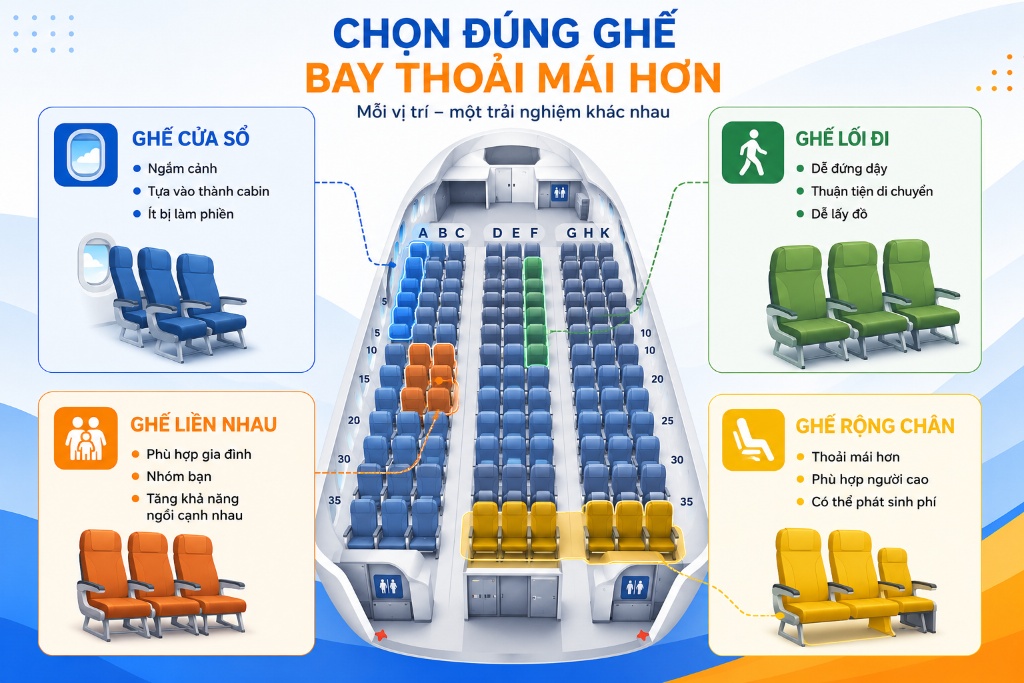 sơ đồ ghế cửa sổ lối đi và ghế giữa máy bay