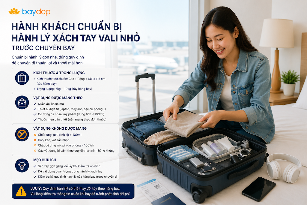  Hành lý xách tay được mang bao nhiêu kg? Quy định theo từng hãng bay
