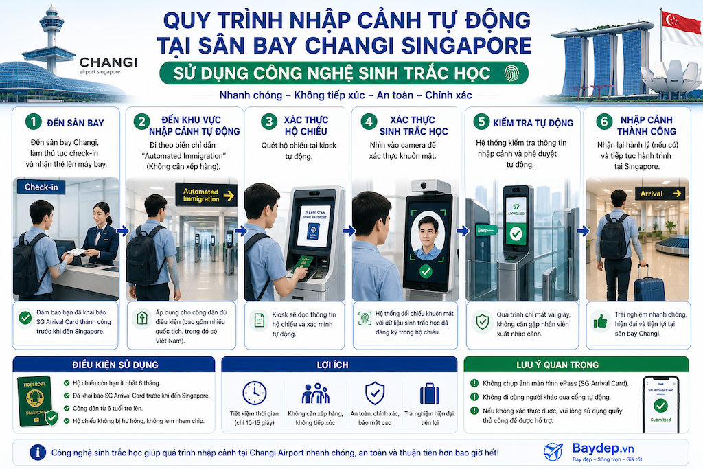 quy trình nhập cảnh tự động tại sân bay Changi Singapore sử dụng công nghệ sinh trắc học