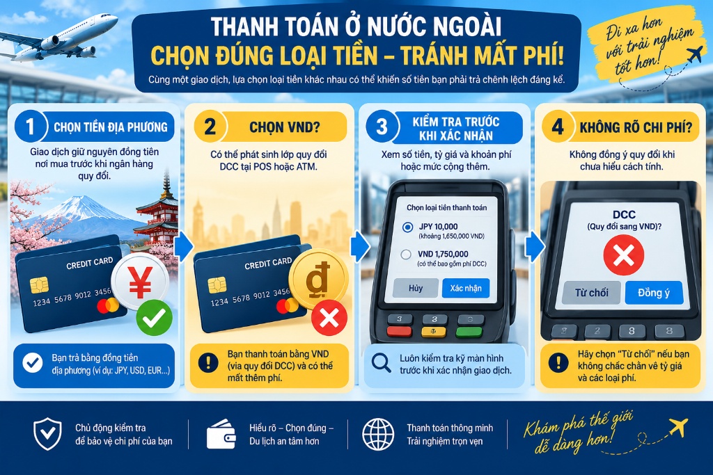 Thanh toán thẻ ở nước ngoài cần lưu ý gì để tránh phí?