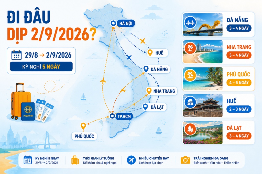 Đi đâu dịp 2/9/2026: các điểm đến đang được săn nhiều