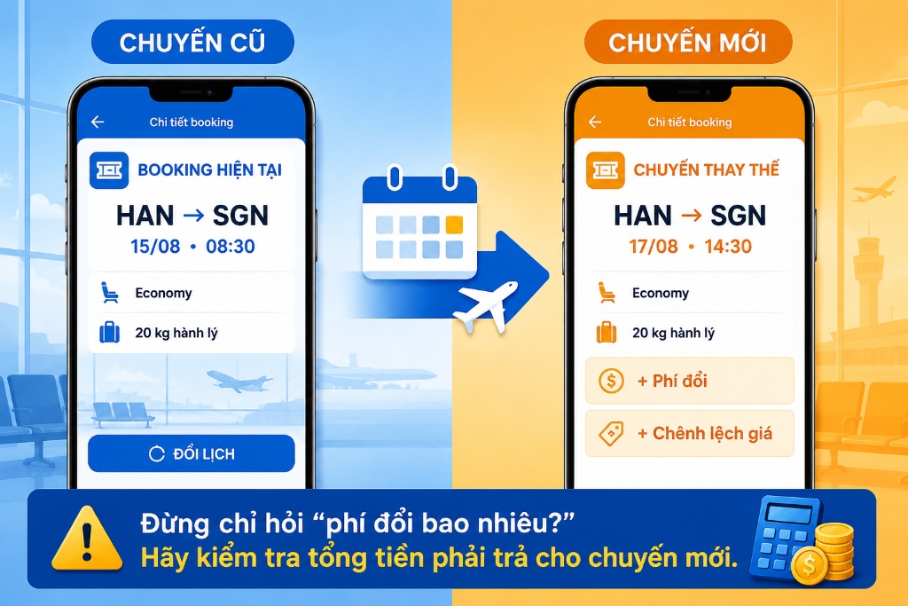 hành khách đổi lịch bay Vietravel Airlines trên điện thoại