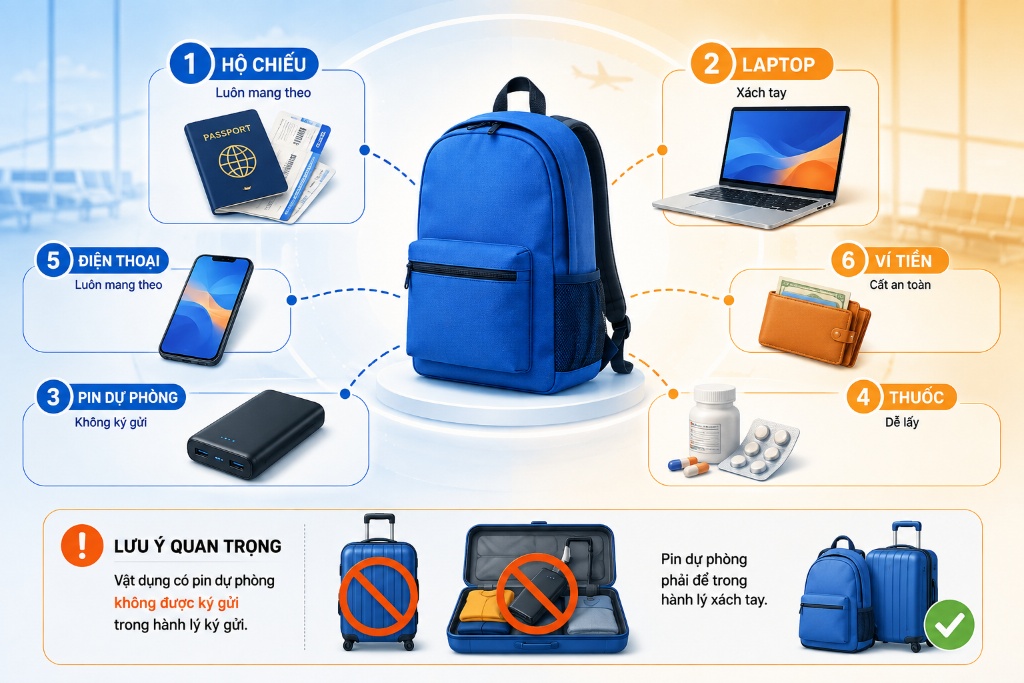 pin sạc dự phòng được đặt trong túi xách cá nhân