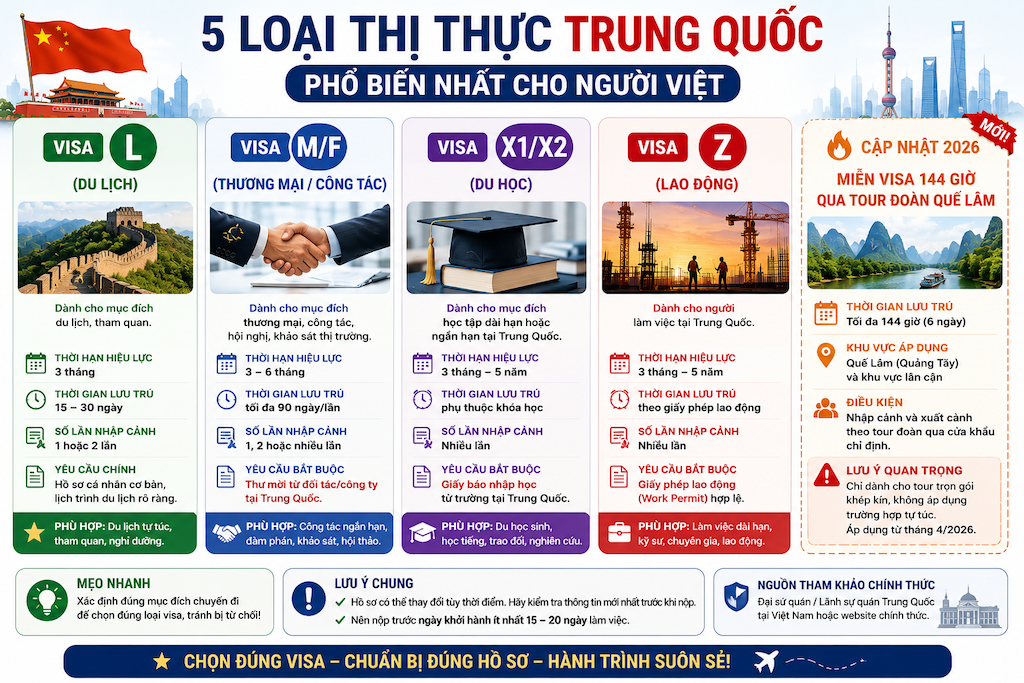 bảng so sánh các loại thị thực Trung Quốc L M F X Z
