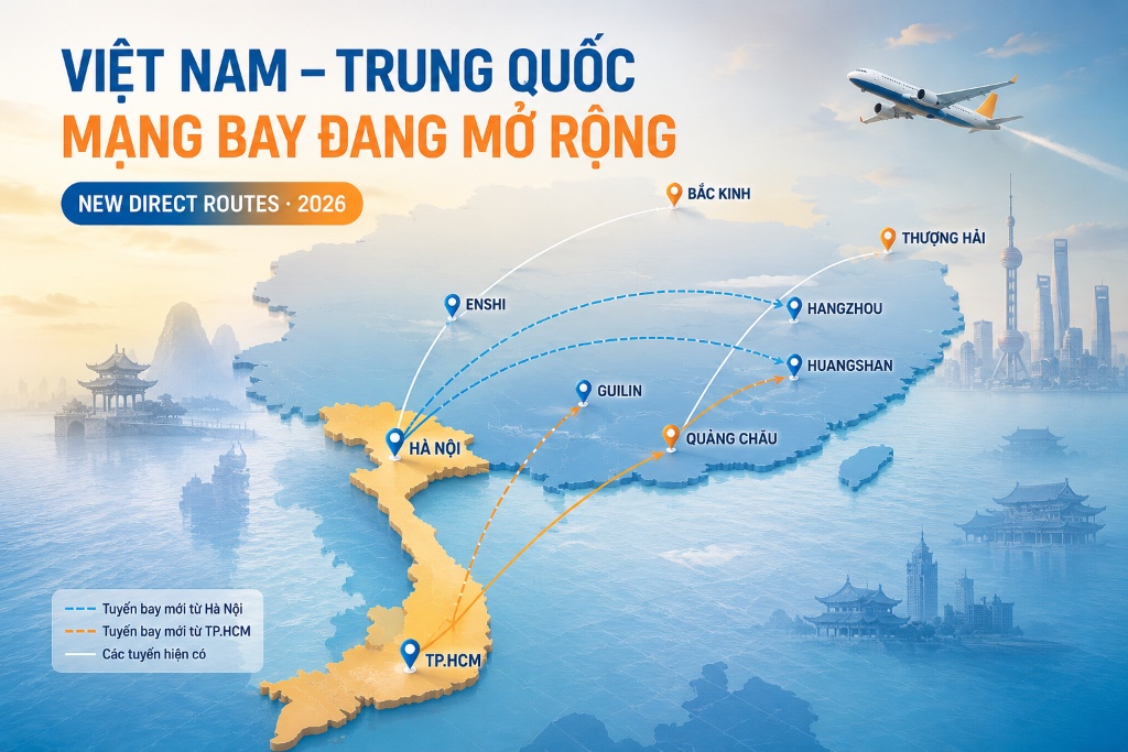 Việt Nam, Trung Quốc: các đường bay và xu hướng du lịch mới