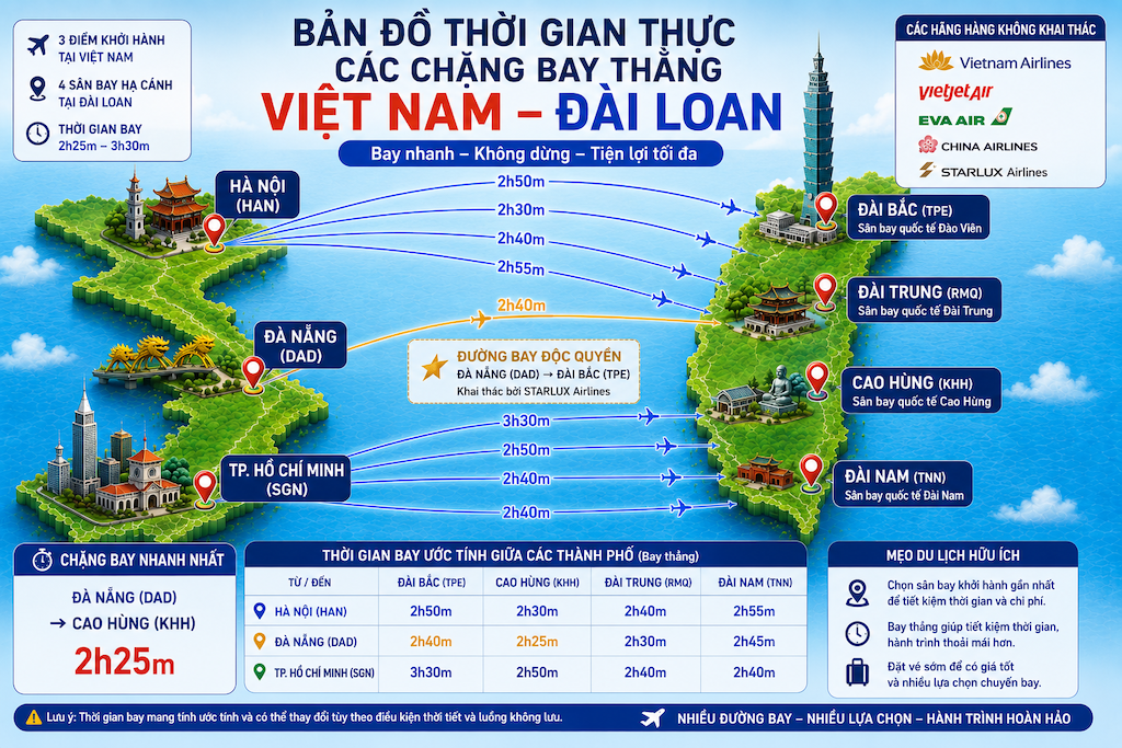 Vé máy bay Việt Nam đi Đài Loan: Giá vé, lịch bay và kinh nghiệm săn vé giá tốt