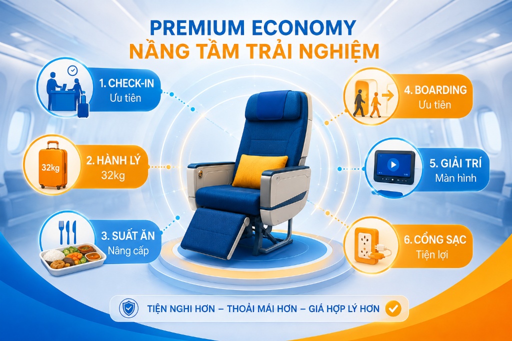 hành khách sử dụng màn hình giải trí tại ghế Phổ thông đặc biệt