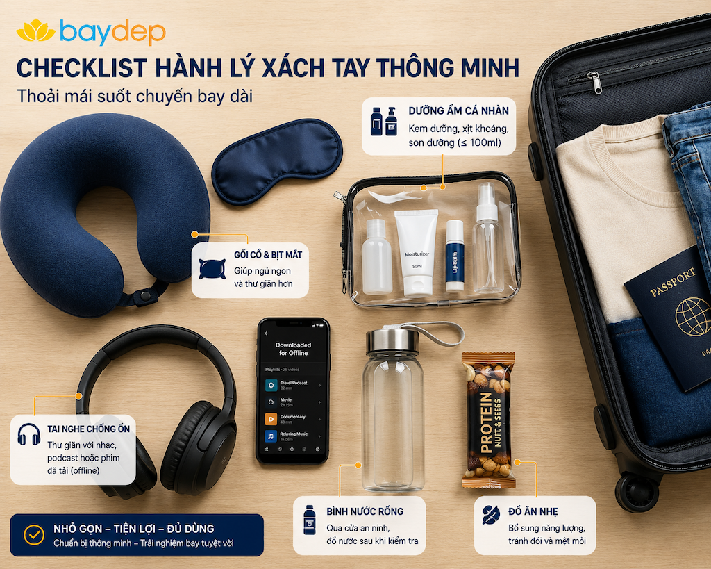 Kinh nghiệm chuẩn bị cho chuyến bay dài: hành lý, sức khỏe, chỗ ngồi