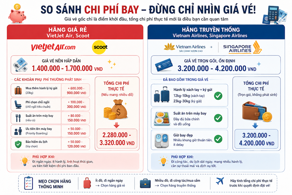 bảng so sánh giá vé máy bay các hãng đi Singapore từ Việt Nam