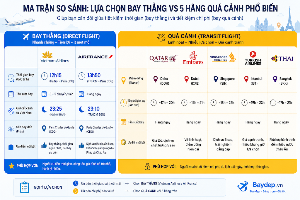 Vé máy bay Việt Nam đi Pháp: giá vé, hãng bay và cách đặt vé tiết kiệm