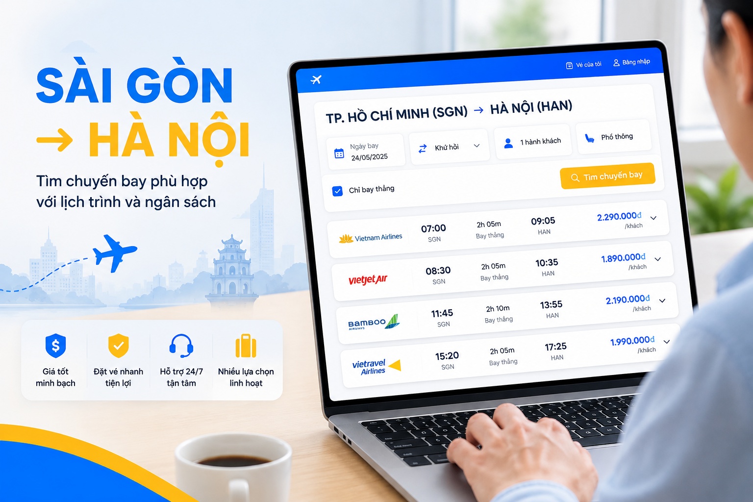 hành khách kiểm tra vé máy bay Sài Gòn Hà Nội trực tuyến