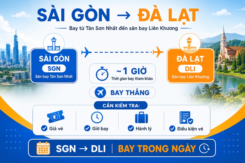 giao diện tìm vé máy bay Sài Gòn Đà Lạt trực tuyến