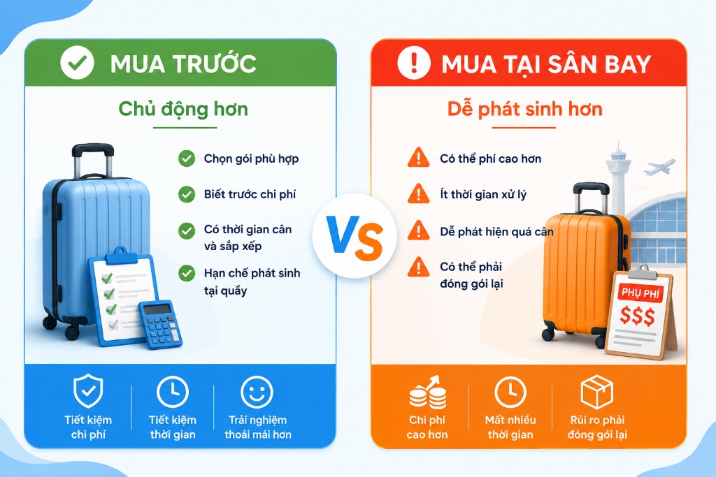 màn hình chọn thêm hành lý khi đặt vé máy bay trực tuyến