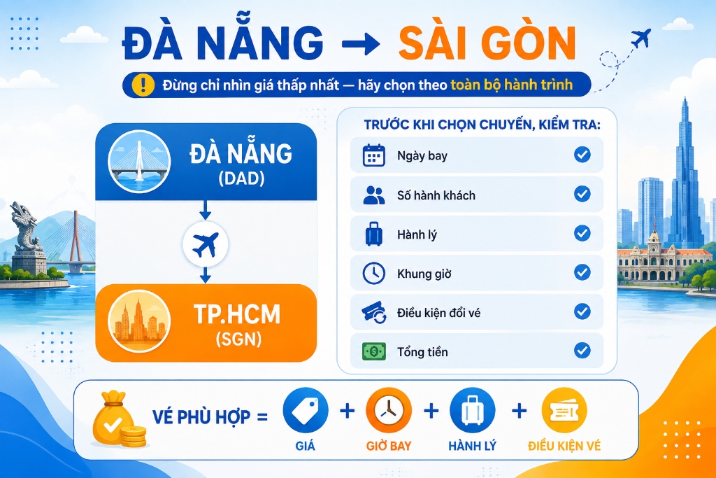 Vé máy bay Đà Nẵng Sài Gòn: giá, hãng bay và cách đặt giá rẻ