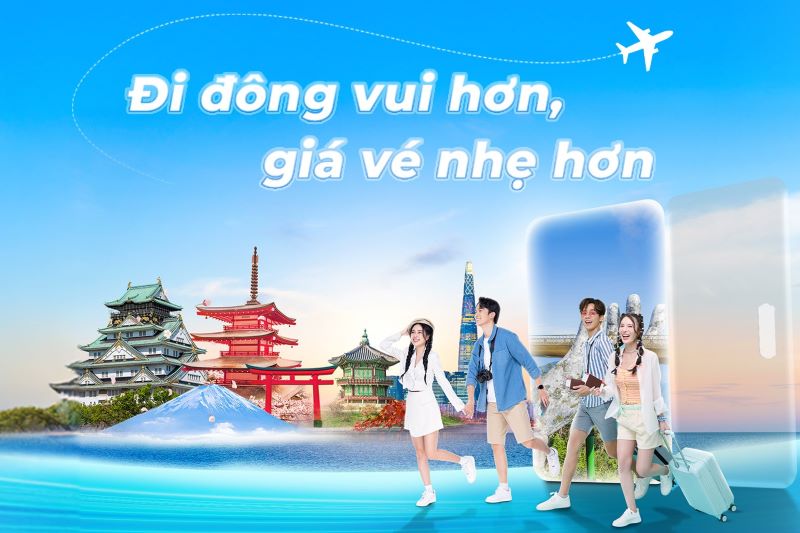 Nhóm bạn cùng nhau check-in chuyến du lịch quốc tế của Vietnam Airlines
