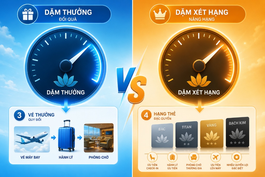bảng phân biệt dặm thưởng và dặm xét hạng