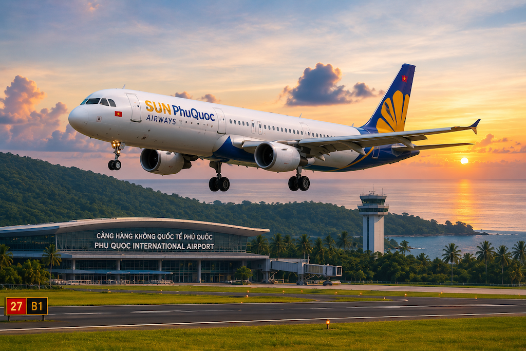 máy bay Sun PhuQuoc Airways hạ cánh tại sân bay Phú Quốc