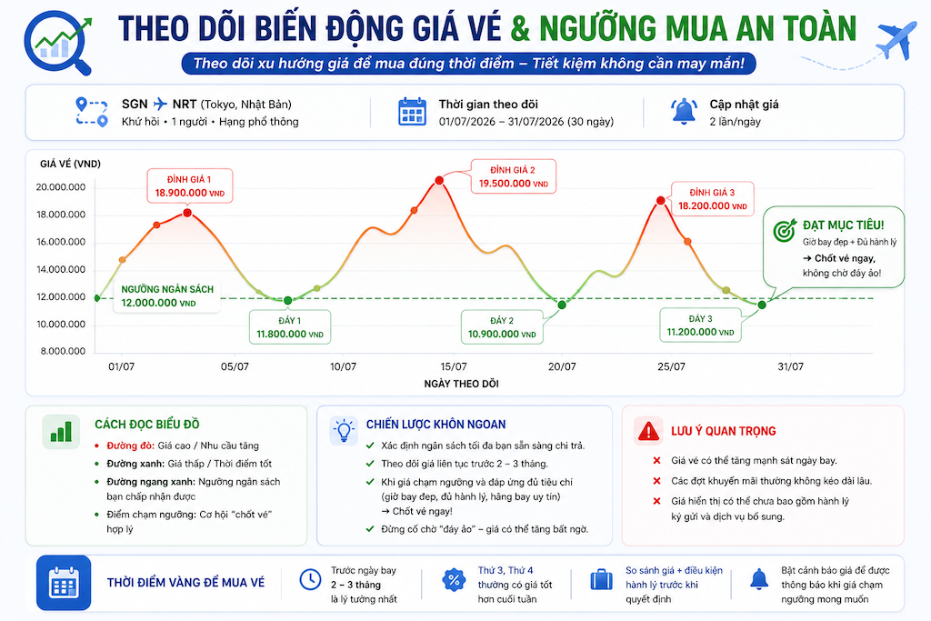 biểu đồ theo dõi biến động giá vé theo nhiều ngày