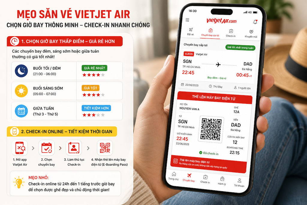 hành khách kiểm tra giá vé máy bay Vietjet Air trên điện thoại