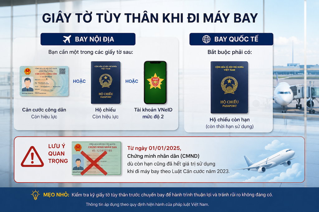 hành khách chuẩn bị giấy tờ căn cước và hộ chiếu trước chuyến bay